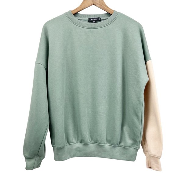 Missguided Colorblock Crewneck Sweatshirt Sweater Green Cream Size US 6 - Picture 3 of 9